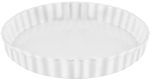 LONTOM Flan Dishes for Baking, 26cm White Porcelain Flan Dish, Large Pie Dish Quiche Dish, Ceramic Baking Dish, Flan Dish, Ceramic Roasting Dish for Pie, Quiche, Pizza, Pasta