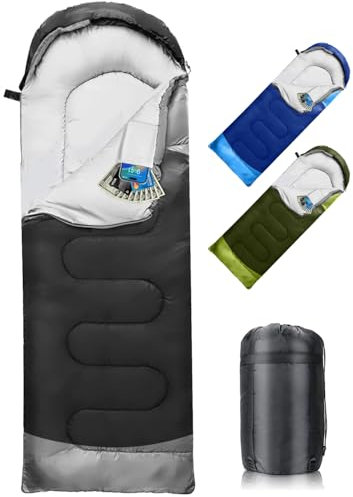 Schlafsack 3-4 Jahreszeiten, Outdoor Wasserdicht Ultraleicht Deckenschlafsack mit Innentasche für Erwachsene Kinder, Tragbare Kompakter Schlafsack für Camping, Wandern, Reise, 220*75cm(Schwarz)