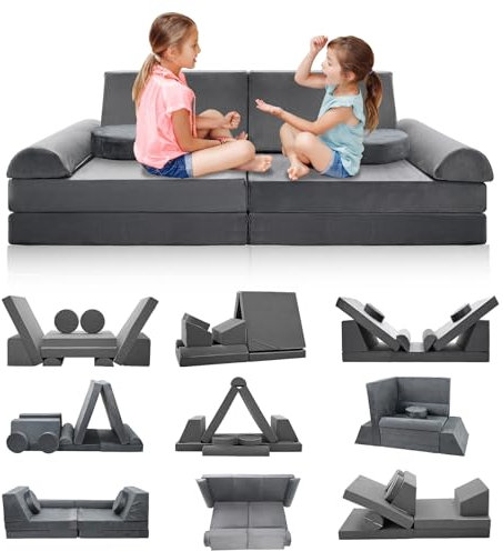 Meulbaty Spielsofa für Kinder,Kindersofa aus 10 Schaumstoff Bausteine, Flexibel Kombinierbare Kinder Couch Modulares Spielsofa zum Spielen, Kreativsein, Schlafen(120CM)
