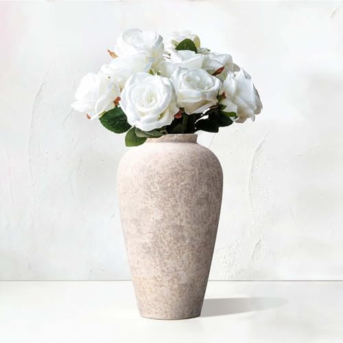 Ceramic Flower Vase Home Decor - 9.2 inch Large Farmhouse Table Vases, Rustic Decorative Vases for Kitchen Living Room Coffee Dining Shelf Mantel Decoration