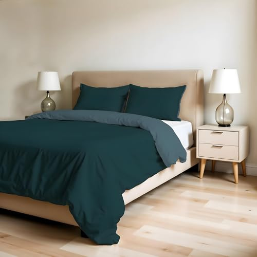 Copripiumino Matrimoniale, Tinta Unita DoubleFace, Parure Copripiumino ZOE, con Sacco Piumone 250x200cm con patella 50cm + coppia federe 50x80cm OTTANIO/SALVIA