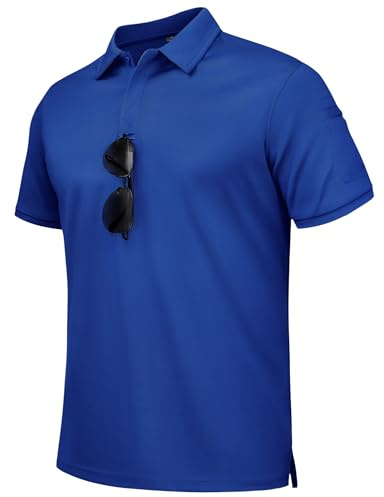 DEMEANOR Mens Polo Shirts Short Sleeve Tennis Sports Tactical Dry Fit Casual Athletic Polos Collared Shirt Blue Medium