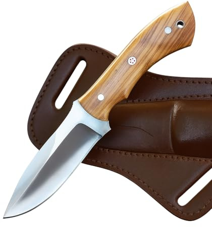 Novahaven Handmade D2 Steel Hunting Knife - 9 Inches Fixed Blade Knife with Olive Wood Handle, Premium Outdoor and Camping Knives, With Leather sheath (Hunting-Knives-1)
