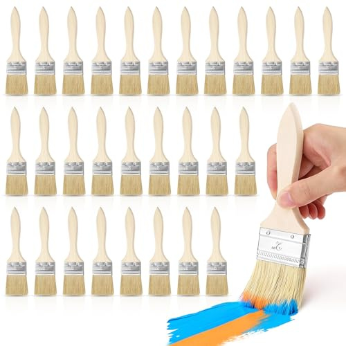 Juego de 30 pinceles de pintura de 50 mm, de WideSmart para madera, plano, mango de madera, juego de pinceles para pintura, barniz, pegamentos