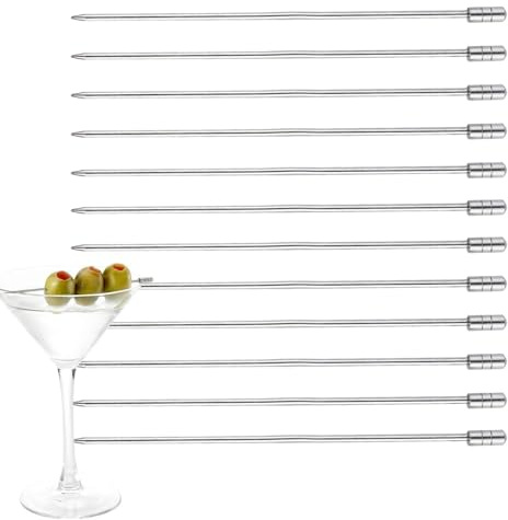 Cocktailpinnar Till Aptitretare - Rostfritt Stål 12 St Spett,Cocktail Garnering Tandpetare | återanvändbara för drycker, oliver, frukt, ost, sushi, snacks, sallader, fest, bakning, student, högtid, gl
