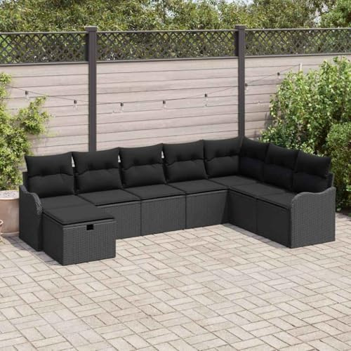 Runheo Ensemble canapés polyrotin Noir modulable avec Coussins, Banquette d’Angle Convertible pour Salon extérieur Jardin terrasse Balcon Patio avec Rangement et Housse résistante aux intempéries