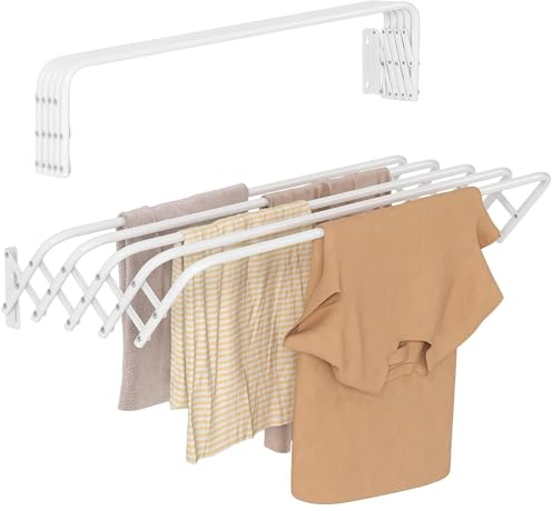 Indoor Outdoor Folding Wall Mounted Extendable Clothes Drying Rack Space-Saver, 5 Bar Great Organization for Laundry Room, Mudroom, Bedroom, Pool Area (100cm, 5m Drying Space)