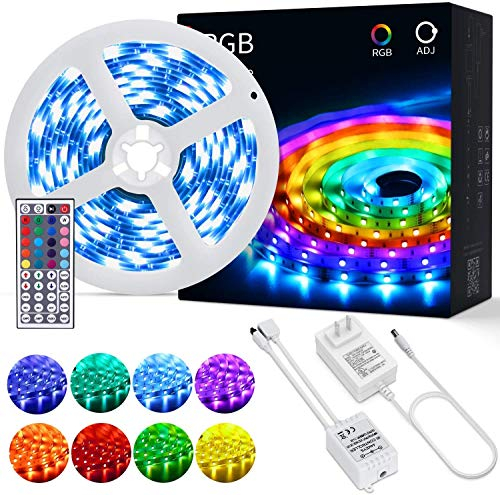 OUSFOT Cinta LED de 5 m impermeable RGB multicolor luminosa con mando a distancia para dormitorio, casa, decoración o fiesta