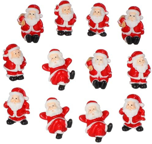 Housoutil 12Pcs Mini Christmas Santa Claus Ornaments Christmas Miniature Ornaments, Resin Santa Claus Figurines Micro Landscape Ornament for DIY Dollhouse Fairy Garden Desktop Decoration