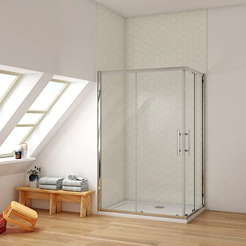 Ducha Casa 90x70x195cm Mampara de ducha angular corredera cuatro hojas(dos movibles y dos fijas), 6mm cristal templado antical, marco de aluminio cromado