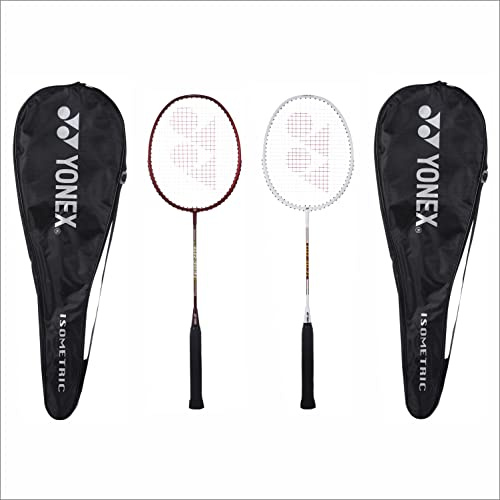 YONEX Lot de 2 raquettes de badminton en aluminium Gr 303I, fabriquées en Inde, avec couverture complète (rouge foncé/blanc)