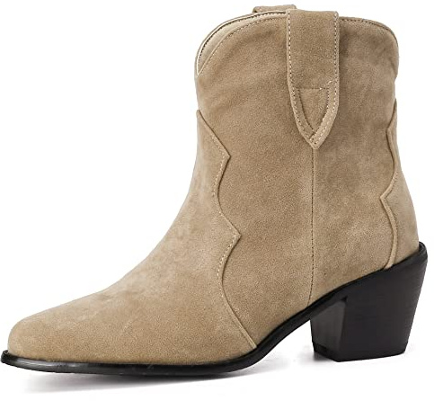 Botines Mujer Tacón Ancho, Botas de Vaquero Casual Sin Cordones Botines Tacón Medio Puntiagudo 358 Albaricoque Talla 34 EU