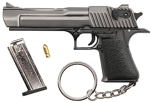 Desert Eagle Tactical Mini Keychain Gun 1: 3 Métal Pistolet Forme Porte-clés Modèle de pistolet réaliste Collection Pendentif Sac Charme pour Hommes Armée Fan Cadeau (Gris)