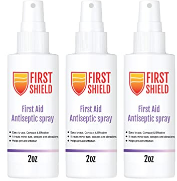 First Shield First Aid Antiseptic Spray, Wound Cleaner, Benzalkonium Chloride for Minor Cuts, Scrapes and Burns – 2 Oz, 3 Count
