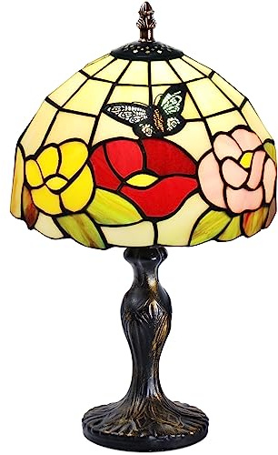 7CDXD Lampe en Vitrail, Petite Lampe Rétro, avec Abat-Jour en Vitrail Artisanal et Base en Métal, Idéale pour Décorer Votre Chambre, Salon, Bureau, Bar [Classe énergétique F]