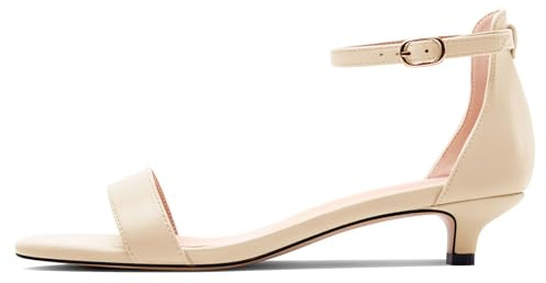 HEUIVZAR Femmes Kitten Talon Heel Ouvert Rond Bout Lanières Cheville Sandales Dress Boucle Bureau Danse Été Chaussures 3 CM Heels Nude 40 EU