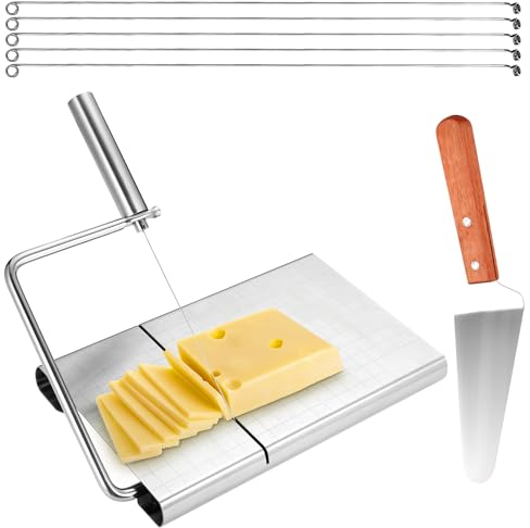 Käsehobel aus Draht, Käseschneider aus Edelstahl mit Käseschaufel und 5 Ersatzdrähten Multifunktionaler Butterhobel Verstellbares Käseschneidebrett für Käsebutter