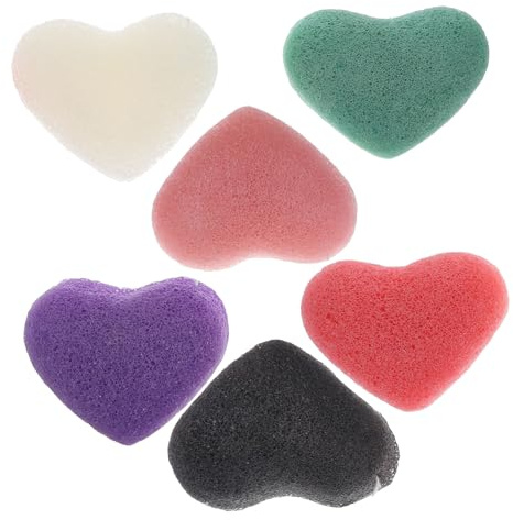 minkissy 6stücke Konjakschwamm Herzform für Gesichtswaschung und Peeling Geeignet für Hauttypen Öl und Make-up Entfernen