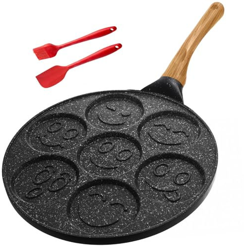 KOOSREEL Smilely Face Pancake Pan, Frying Pan Non Stick 7 Holes Mini Pancake Maker Aluminium Breakfast Fried Egg Burger Pan for Induction Hob Stove Gas