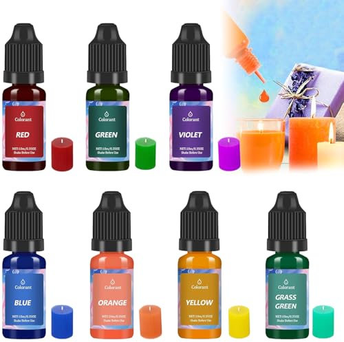 7 Farben Kerzenwachs Farbe, Flüssig Kerzen Farbe, 10ml Wachs Kerzen Farbe, Kerzen Farbe Farbstoff, Hochkonzentrat Flüssiger Kerzen Farbe Farbstoff für Gelwachs, Paraffinwachs, Bienenwachs