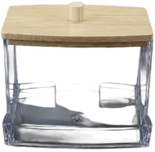 Hoite Porte-coton-tiges, distributeur de cotons-tiges pour salle de bain, distributeur de cotons-tiges avec couvercles en bambou, boîte de rangement pour cotons-tiges et cosmétiques