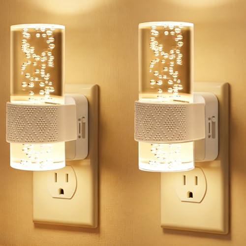 Gemmac Luz Nocturna, 2 Piezas Lampara Noche con Sensor Crepuscular Brillo Ajustable 0-100 LM 3000K Acrílico LED Luz Nocturna Enchufe Kitchen Escalera Baño Escaleras Dormitorio Home Decoration