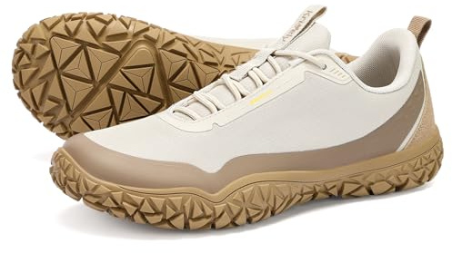 Kricely Barefoot Shoes Men Comfortable Wide Toe Box Zero Drop Trail Running Shoes Non-Slip Minimalist Gym Shoe Mens Weightlifting Cross Training Sneakers Beige Size 9