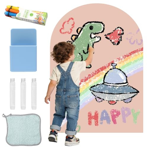 Lavagna magnetica da parete per bambini, autoadesiva, lavagna magnetica, 100 x 80 cm, a forma di arco, Montessori, pellicola magnetica autoadesiva, forte (rosa cammello)