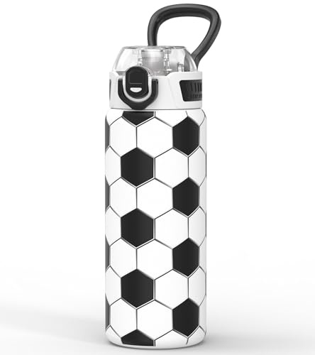 MYFOREST 700ml isolerad sportvattenflaska, luktfri kirurgisk insats, snabböppnande lock för att dricka/smutta, för daglig/resa/gym/kontor/present till fans (Fotboll)