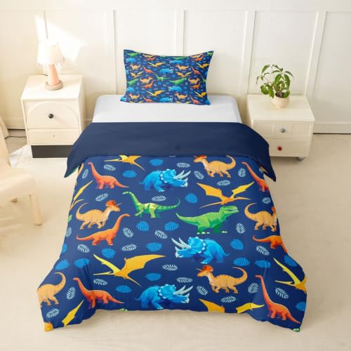 feelingyou Juego de ropa de cama con diseño de dinosaurios, diseño de animales de la selva, tamaño M, para niños y niñas, con dibujos animados y dinosaurios, incluye 1 funda nórdica de 155 x 220 cm y