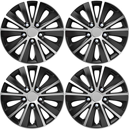 Versaco Car Wheel Trims RAPIDENCBS16 - Black/Silver 16 Inch 10-Spoke - Boxed Set of 4 Hubcaps - Includes Fittings/Instructions