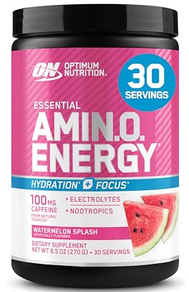 Optimum Nutrition Amino Energy Powder Plus Focus, with BCAA, Electrolytes, and Caffeine, Watermelon, 30 Servings (Packaging May Vary)