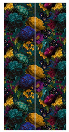 Schiebegardinen Set Gelbe Blüten mit Blauen Blumen vor Türkis 2 Flächenvorhänge 250 x 120cm Deckenhalterung