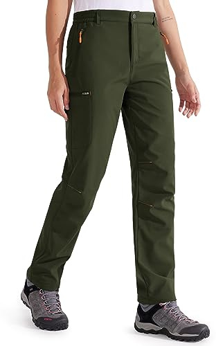 Libin Pantalones Trekking Mujer Invierno Winter Softshell Senderismo Impermeable Esqui Esqui Nieve Polar Forrado al Aire Libre Termicos Pantalones, Verde Ejército L