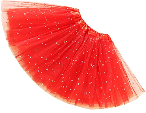 Ugitopi Girls Sparkle Tutus Princess Ballet Dance Layered Tulle Tutu Skirts, OneSize Red