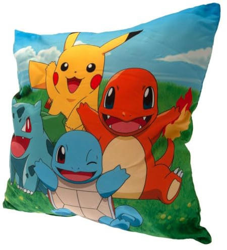 Halantex Pokemon - Coussin Chambre Enfant Pikachu Dracaufeu - 40 x 40 cm