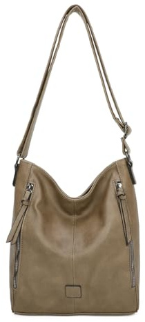 ITALYSHOP24 OBC DAMEN TASCHE Umhängetasche Schultertasche Shopper Crossbody Henkeltasche CrossOver Kunstleder Beuteltasche Handtasche Hobo Bag Reise Taupe