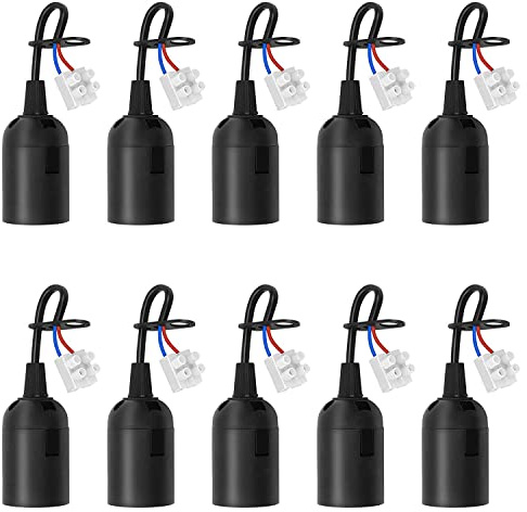 10 Stück Lampenfassung E27 Ersatzfassung Renovierfassung Lampenhalterung 4 A 250V Baufassung mit Kabel für Wohnzimmer Kronleuchter Küche Schlafzimmer Glühbirnen Zubehör (Schwarz)