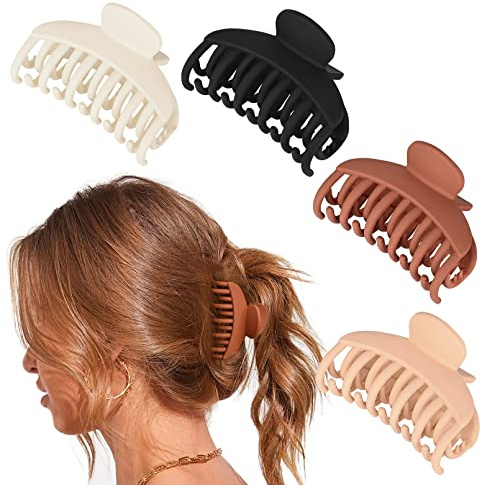 DEEKA 4 PCS Double Row Teeth Hair Claw Clips 2.5 Medium Hair Clips for Thin Hair Small Matte Clips Short Fine Hair Accessories for Women and Girls -Black Brown
