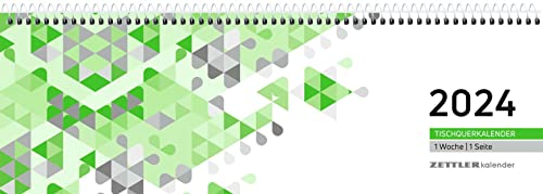 ZETTLER Tischquerkalender grün 1W/1S Tischkalender 2024, im Format 29,6 x 9,9 cm, Monatskalender mit Platz für Notizen, Bürokalender inkl. Jahresübersicht