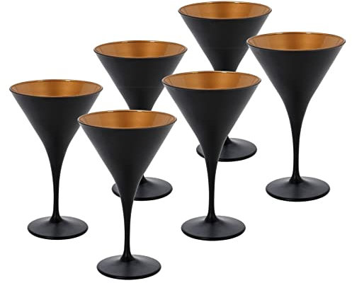 Martini Glas schwarz gold 230 ml - 6er Set - Cocktailglas in Trichterform - Cocktail Schale für Aperetif Sekt Margarita