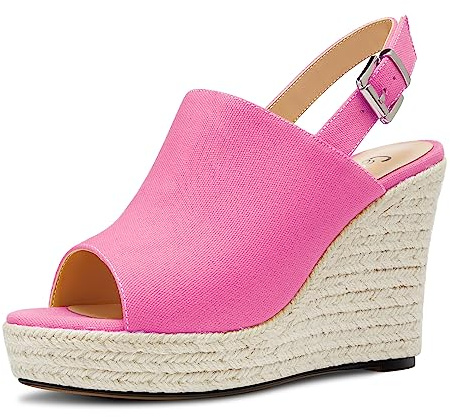 Castamere Femmes Haut High Compensé Plate-forme Talon Heel Ouvert Bout Slip-on Sandales Slingback Danse Décontracté Été 10 CM Heels Rose 45 EU