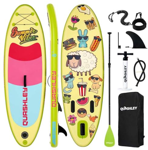 Quashley Kids Stand Up Paddle Board, Inflatable Paddleboards with Sup Board Accessories, Durable, Stable Design, Wide Non-Slip Deck, Hand Pump, Adjustable Aluminum Paddle,Surfboard Youth & Kids