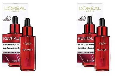 L'Oréal Paris Sérum de efecto inmediato de ácido hialurónico, cuidado facial antiedad para reducir las arrugas, con ácido hialurónico y proelastina, Revitalift, 1 x 30 ml (Paquete de 2)