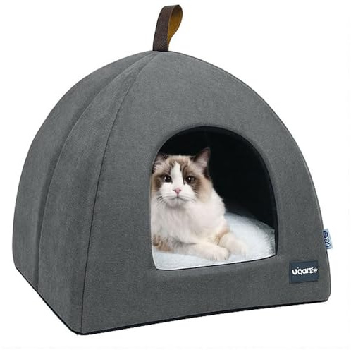 Voarge Letti per gatti morbidi e caldi, in morbido peluche, con cuscino interno rimovibile e lavabile, grigio, piccolo