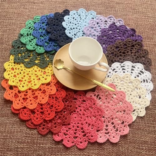 16 centrini rotondi in pizzo all'uncinetto, 14 cm, per tavoli, tovagliette floreali in pizzo di cotone multicolore 2, 14 cm