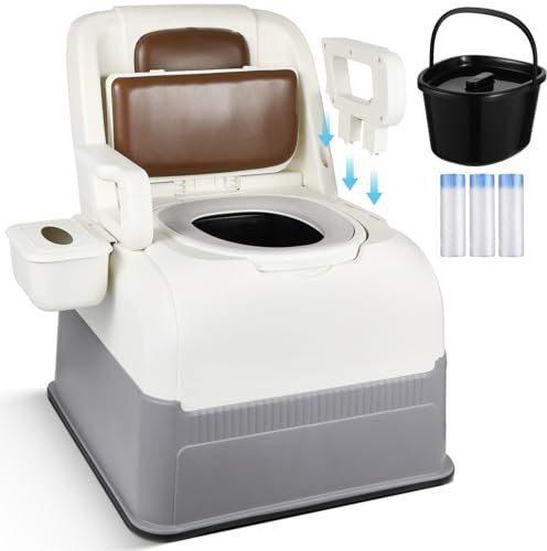 Hybodies Mobiler Nachttisch-Toilettenstuhl, tragbare Toilette mit abnehmbaren Armlehnen und Inneneimer, rutschfester, geruchloser Töpfchenstuhl für ältere Menschen, Behinderte, schwangere Frauen,