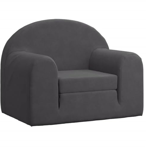 vidaXL Sofá Cama Infantil, Sillón con Respaldo Reposabrazos, Mini Sofá para Niños, Asiento para Dormitorio Sala de Juegos, Felpa Suave Gris Antracita