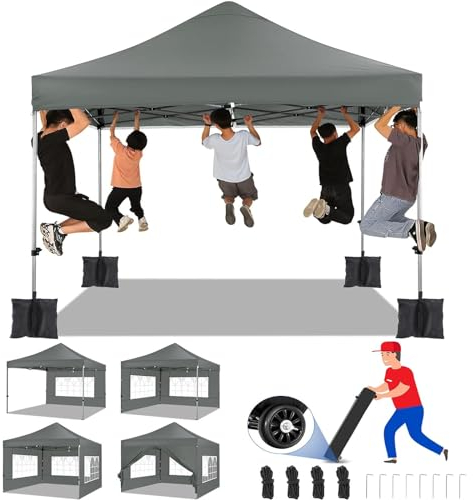 COBIZI Faltpavillon 3x3 Pavillon 3x3 Wasserdicht Stabil Winterfest 2.0, Outdoor Faltbar Gartenpavillon Pavillion UV Schutz 50+ 3 Höhenverstellbar, Partyzelt mit 4 Seitenteilen und 4 Sandsack, Grau