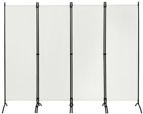 WOLTU Paravento 4 Pannelli 224x182 cm Crema, Divisorio per Camera da Letto, Parete Divisoria Pieghevole, Paravento per Interni ed Esterni, Ideale per Soggiorno, Balcone e Giardino